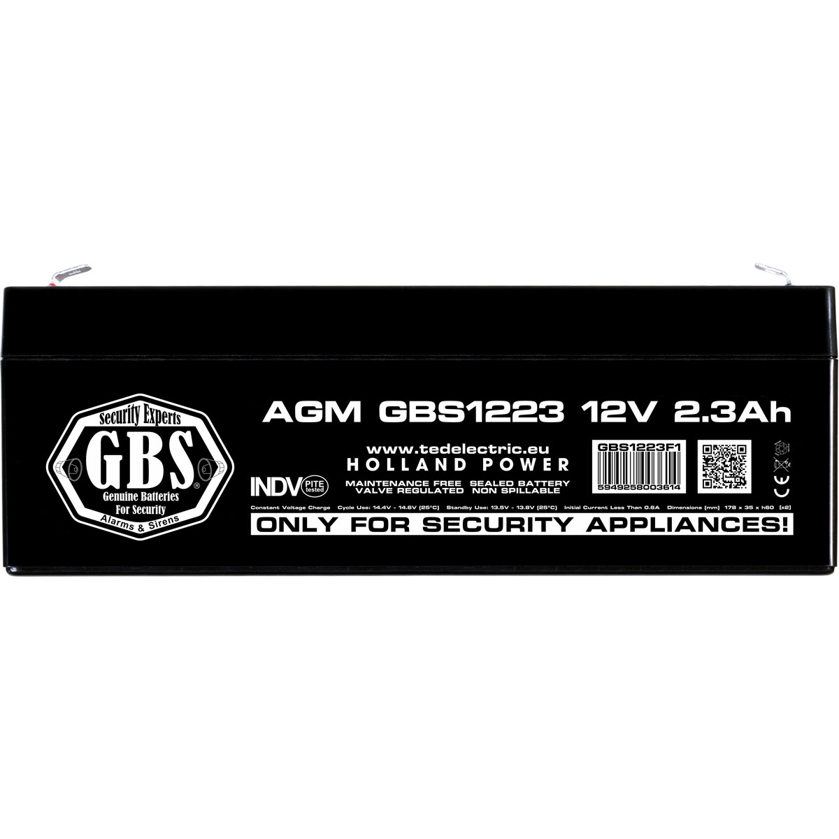 Acumulator AGM VRLA 12V 2,3Ah Dimensiuni 178 x 35 x 60 mm Sisteme Securitate F1 GBS - GBS003614 (20) - imagine 2