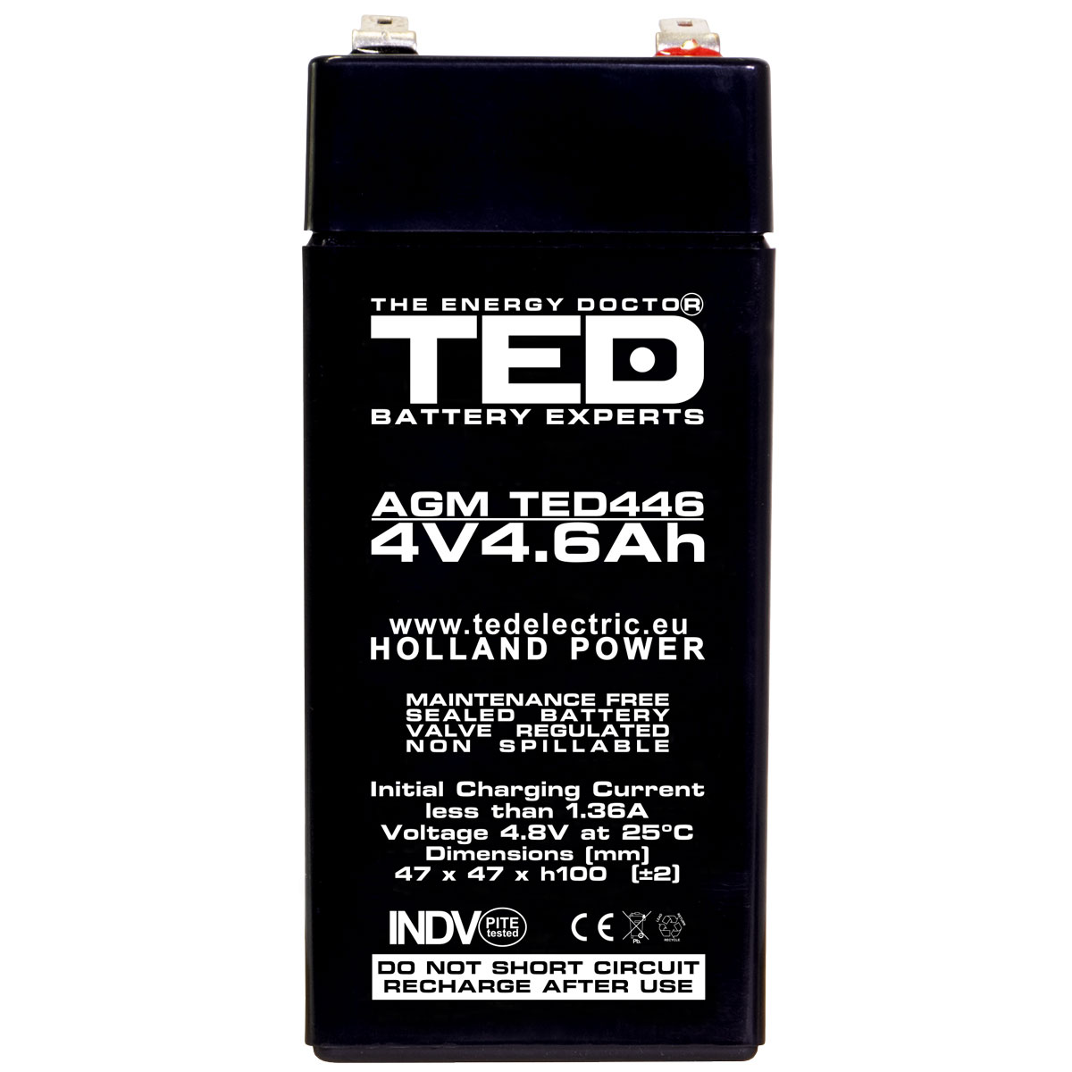 Acumulator AGM VRLA 4V 4,6Ah Dimensiuni 47 x 47 x 100 mm F1 - TED002853 (30) - imagine 2