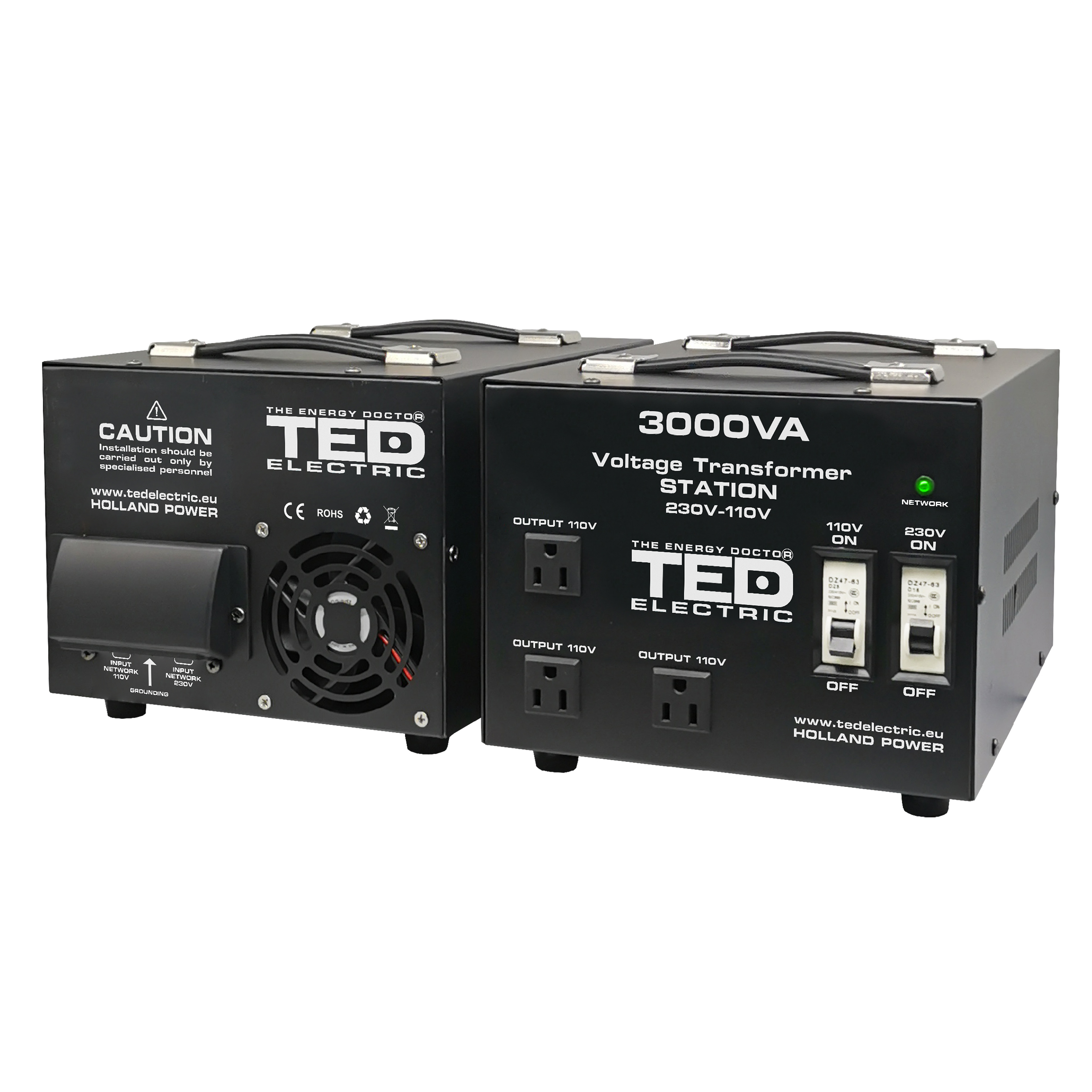 Transformator de tensiune, Convertor de la 220V la 110V si Reversibil 3000VA 2400W cu Carcasa si Regleta, TED Electric TED000248 - imagine 2