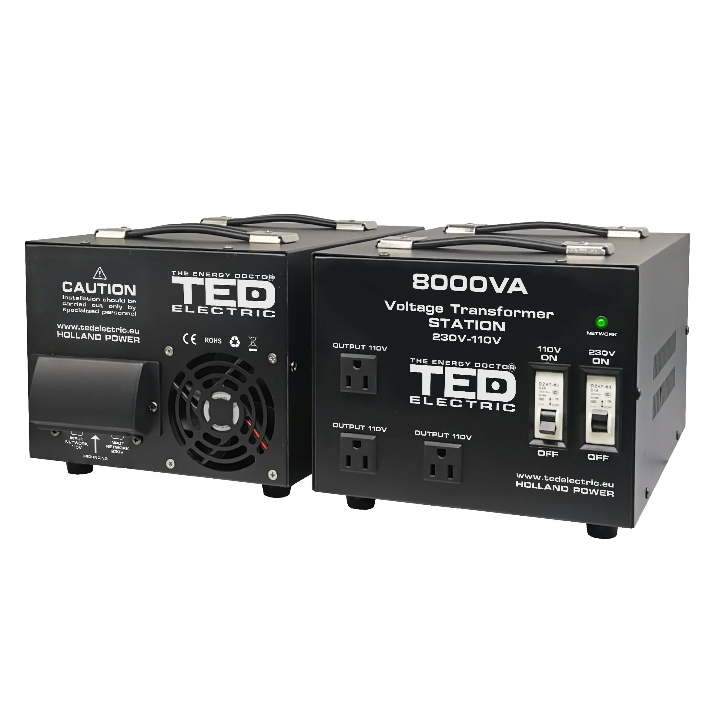 Transformator de tensiune, Convertor de la 220V la 110V si Reversibil 8000VA 6400W cu Carcasa si Regleta, TED Electric TED000262 - imagine 2