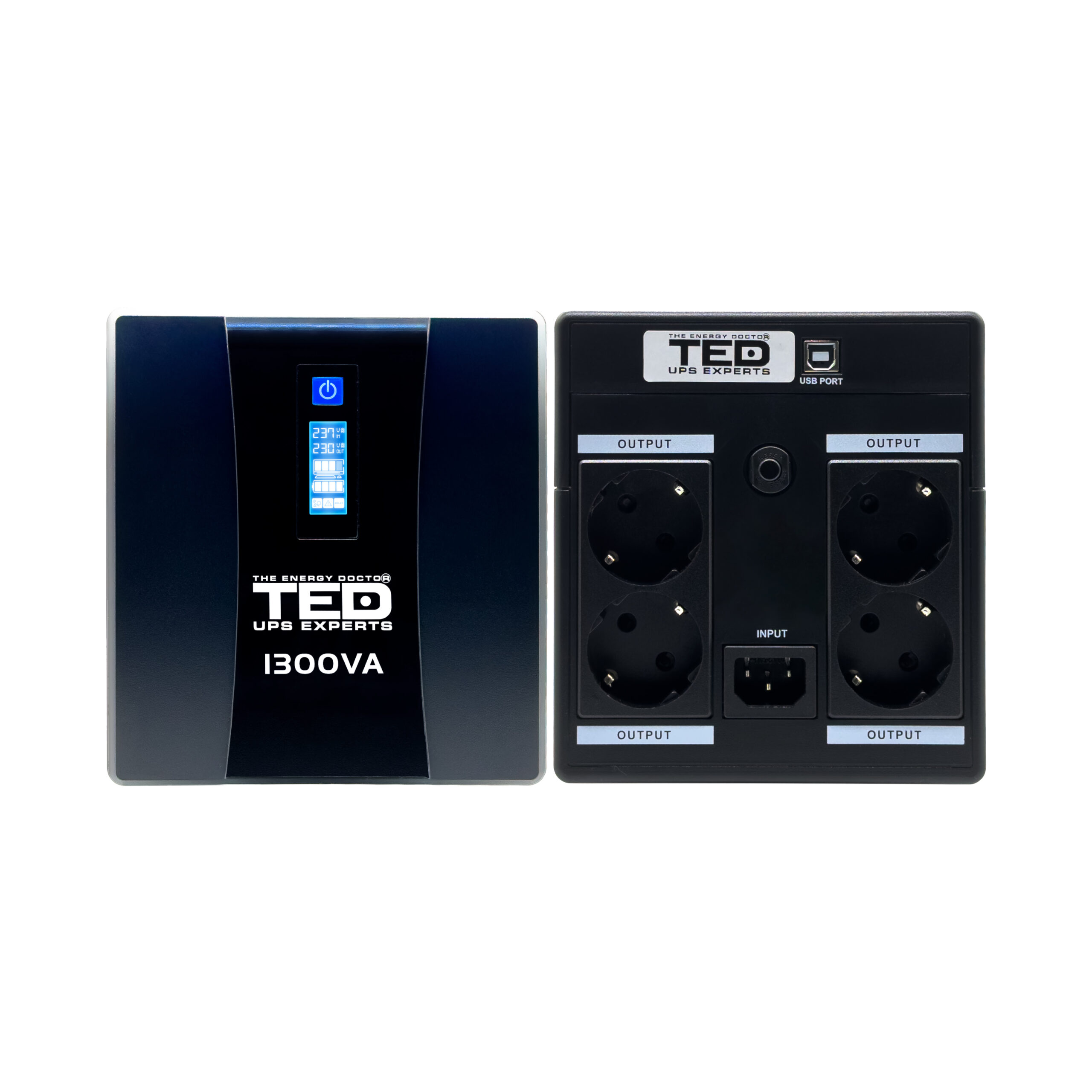 UPS 1300VA 750W cu Stabilizator si Management, 4x Schuko, Ecran LCD si 2x Acumulator 12V 7Ah, TED Electric TED004635 - imagine 2