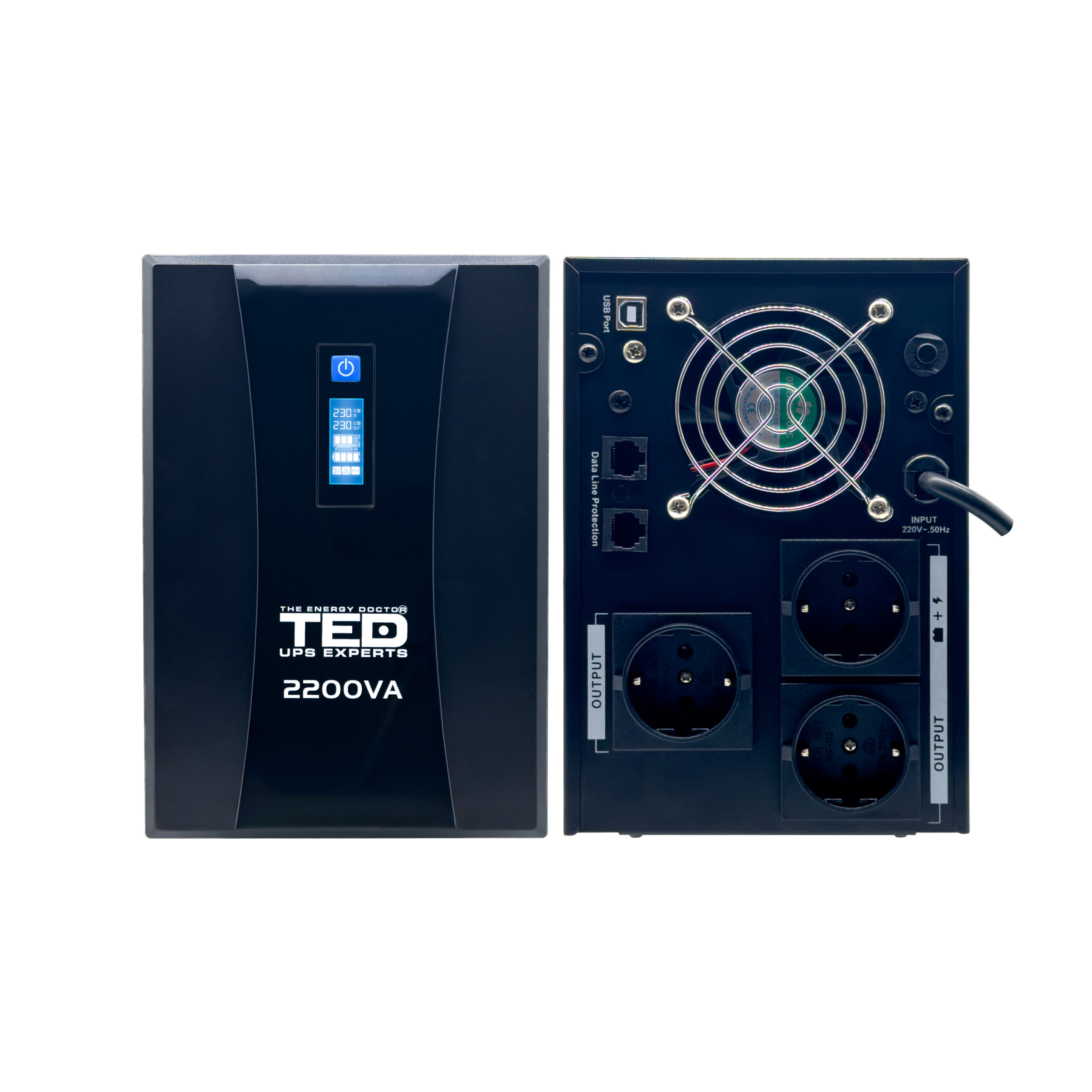 UPS 2200VA 1250W cu Stabilizator si Management, 3x Schuko, Ecran LCD si 4x Acumulator 12V 7Ah, TED Electric TED004666 - imagine 2