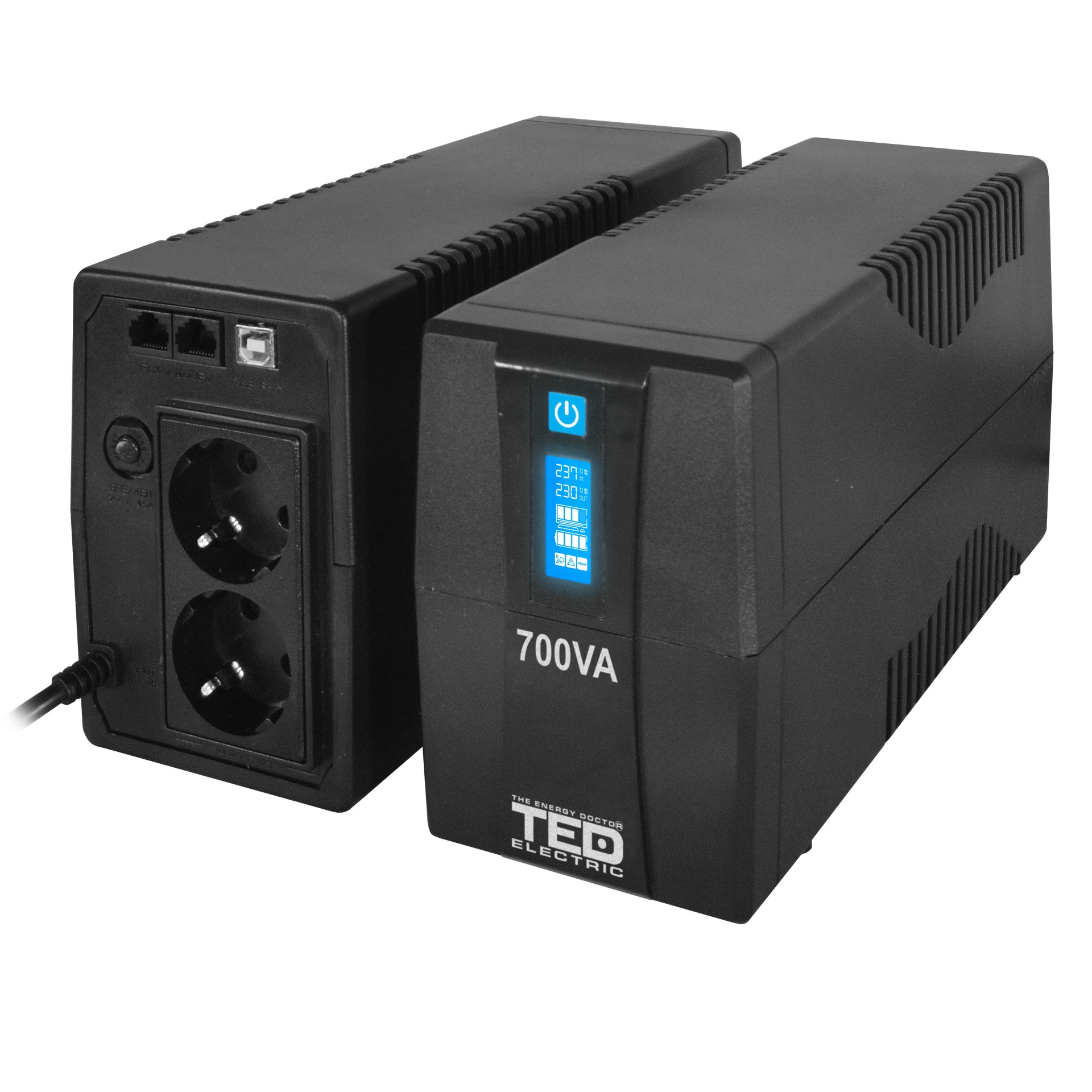 UPS 700VA 400W cu Stabilizator si Management, 2x Schuko, Ecran LCD si Acumulator 12V 7Ah, TED Electric TED003959 - imagine 3