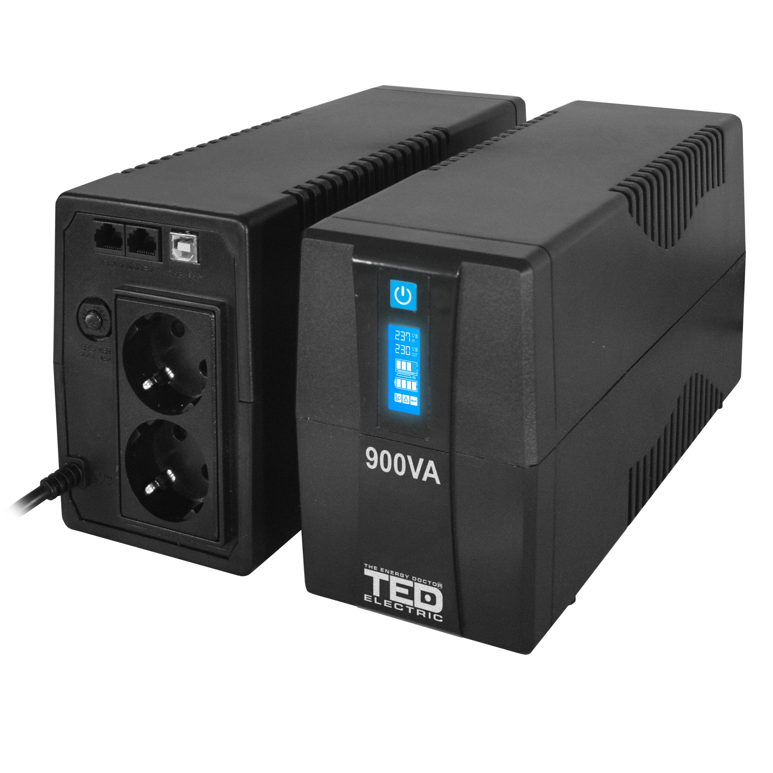 UPS 900VA 500W cu Stabilizator si Management, 2x Schuko, Ecran LCD si Acumulator 12V 9Ah, TED Electric TED003942 - imagine 3