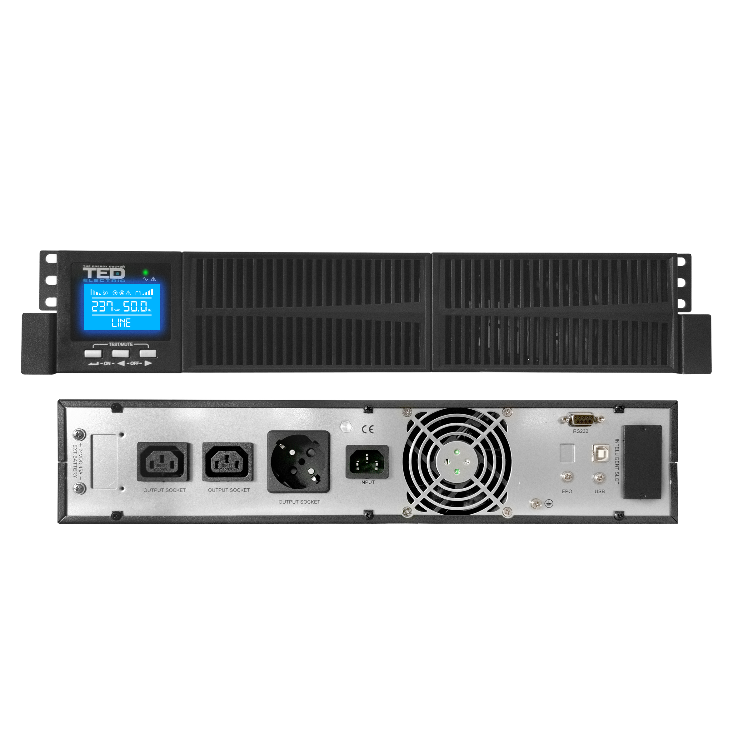 UPS 1000VA rackabil 2U Online dubla conversie management 1 schuko + 2 IEC TED004048 - imagine 3