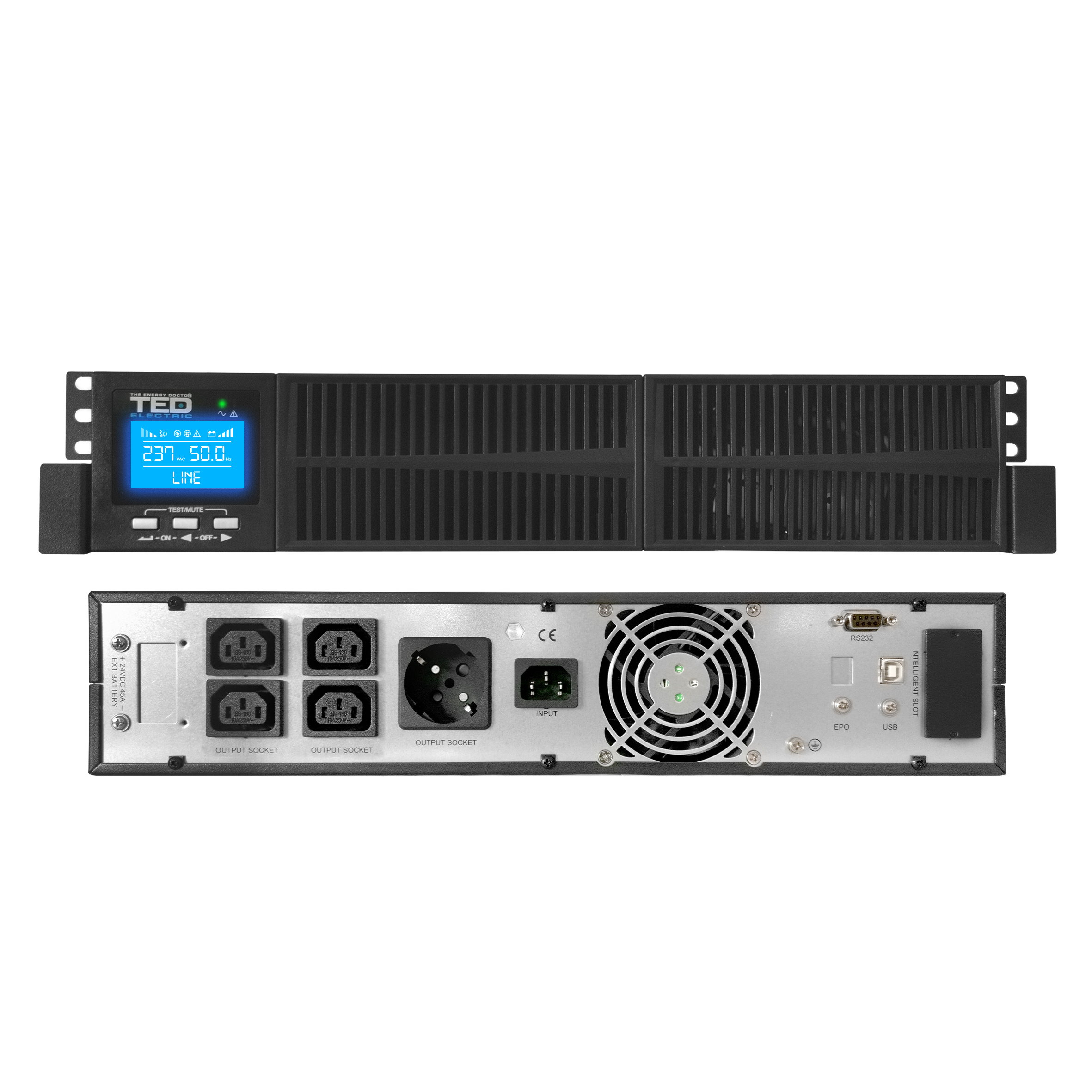 UPS 2000VA rackabil 2U Online dubla conversie management 1 schuko + 4 IEC TED004055 - imagine 3